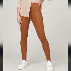 SPANX Faux-Suede Leggings in Cognac Brown